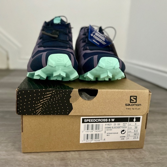 Salomon Speedcross 5 Trail Shoes - Purple/Navy/Aqua, US 6.5-7/EU 38/UK5 - Picture 3 of 4